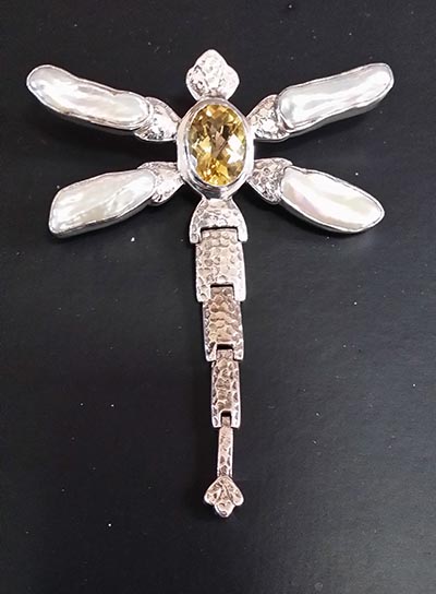 Silver Citrine Dragon Fly-0